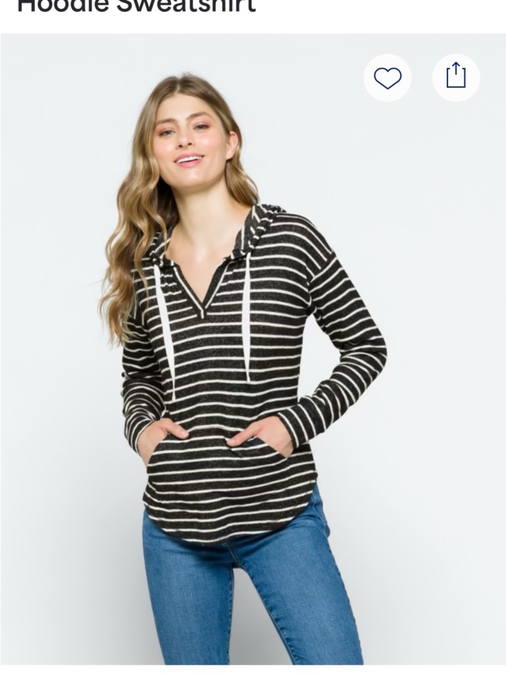 Market & Spruce Black and White Striped V‑Neck Hoodie